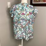 Investments  Womens Blue Yellow Pink Paisley Blouse Ruffle Size Large Photo 2