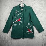 Quacker Factory  Shirt S Green Cardinal Fleece Snowflakes Cozy Holiday Christmas Photo 1