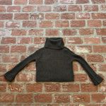 Free People Twisted Cable crop turtleneck sweater dark green gold metallic Small Photo 1