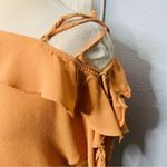 Honey Belle  Women’s Orange Ruffle Short Sleeve Blouse‎ Open Shoulder Size S Photo 3