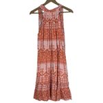 NWT Halter Mini Dress Womens M Orange Geometric Print Ruffle Boho Hippie Western Size M Photo 2