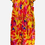 Unique Rainbow Jaguar Button Down Womens Midi Dress Jungle Vibrant Size Small Red Photo 0