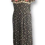 Vintage 90s Dress Black Red Rose Floral Scoop Neck Short Sleeve Maxi Petite 8 Size 8P Photo 2