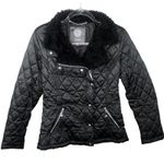 Vince Camuto Black Quilted Padded Puffer Coat Fur Hood Small Classic Photo 2