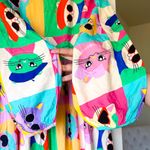 Julyliebe Cat Print Midi Dress 100% Viscose Multicolor Small NWT Yellow Photo 4