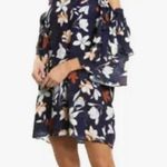 Parker MOONDANCE FLORAL COLD SHOULDER VNECK RUFFLE NAVY WHITE PRINT DRESS S Photo 0