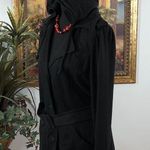Ruff Hewn  Black Trench Coat Hoodie Belted Pocket Long Sleeve 3 Buttons Front Photo 9