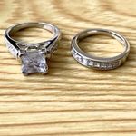 2pcs/set Silver Princess Cut engagement ring set size 10 Photo 4