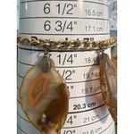 Vintage Agate Stone Slab Charm Bracelet Gold Tone Chain Fold Over Clasp 6.75" Brown Photo 5