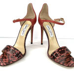 Jimmy Choo Moxy Coral Pink Elaphe Raffia Heel Ankle Strap Sandals Size EU 40 Photo 5