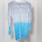PURE Women’s Lace Ombré Macrame Long Sleeve Boho Cover Up Blouse Blue Size L Photo 2