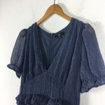 Lulus NWT  Know Your Heart Dusty Blue Polka Dot Ruffled Midi Dress Medium Photo 9