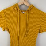 Forever 21 Mustard Yellow Ribbed Short Sleeve Drawstring Hoodie Bodycon Dress Photo 5