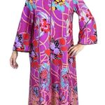 VINTAGE 1970s DAVID BROWN FLORAL ZIP ROBE LOUNGER KAFTAN MUMU DRESS Sz Medium Pink Photo 0