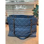 Michael Kors Quilted Blue Shoulder Bag With Chain Straps & MK Charm Photo 3