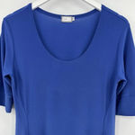 Sympli Tunic Dress Asymmetrical Shark Bite Hem Short Sleeve Stretch Blue Size 10 Photo 1