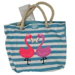 Limited Too Vintage Y2K Flamingo Blue Striped Summer Beach Tote Bag Photo 0