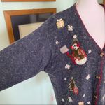 Vintage VJ Woman Angora Christmas Holiday Snowman V Neck Sweater Cardigan 1X Photo 2