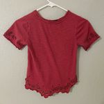 Free People Red Lace Trim Short Sleeve Top Size S Photo 2