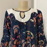 Umgee  Floral Boho Navy Tunic Top Mini Dress Size Small Sheer lace Cutout Photo 1