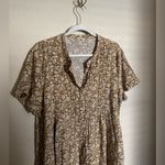 Faherty  Gemina Floral Linen Blend Mini Dress Sz‎ Large Tan Pleated Short Sleeve Photo 2