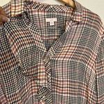 J. Jill Women’s Plaid Button Front Ruffle Tartan Shirt Size Medium Brown Photo 11