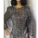 Vintage Cachet Bari Protas sequin formal prom dropwaist dress gray silver small Photo 5