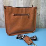 Brown Leather Zip Top Hobo Crossbody w/Guitar Animal Print Strap 12 Photo 0