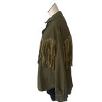 NWT Olive Green Fringe Western Shacket Jacket Boho Festival Cropped Button Up Size XL Photo 3