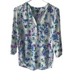 NYDJ Size XXS Mulit Color White Blue Printed Flowy Blouse Photo 0