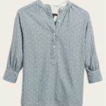 Frye  Women's Gray Woven Textured Diamond Blouse size medium, 3/4 sleeve Photo 2