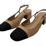 JustFab JF Gracie Block Heel Slingback Pumps Beige Black Square‎ Toe Classic Women's 8 Photo 0