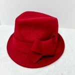 Midnight Velvet 100% Wool Fedora Red Hat with Bow Photo 9
