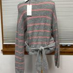 WAYF L // NWT Grey and Pink Stripe Sweater with Waist Tie Photo 4