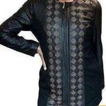 Peter Nygard black faux leather and knit embellished zipper jacket sz S Photo 1