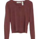 1990s Classic Blues Vintage Mauve Pink Ribbed Knit Sweater with Bow Small Photo 0