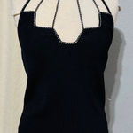 Cache  Black Ribbed Halter Top Rhinestone Embellished Neckline Evening Goth Sz M Photo 0