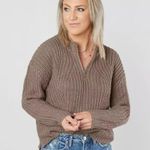 Daytrip Buckle Chunky Ribbed Quarter Zip Long Sleeve Pullover Sweater Brown - XS Photo 6