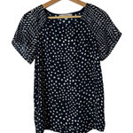 Loft Ann Taylor Navy Blue & White Mixed Polka Dot Short Sleeve Top S Photo 0