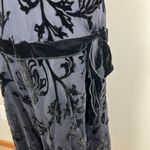Vintage Y2K Velvet Burnout Dress 12 Black Floral Drop Waist Bow Fairy Whimsigoth Photo 5