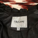 Oleg Cassini  Whimsygoth Dark Brown faux leather ruffle front jacket coat top long sleeve cargo babydoll pockets Size M-measurement in pics Great condition Photo 3