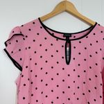 Torrid NEW  Sea Pink Mega Dots Rockabilly Pin Up Georgette Tulip Sleeve Blouse Photo 3