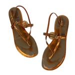 Tory Burch Ali Metallic Orange Sandals Sz 8 Strappy Logo Thong Flats Photo 3