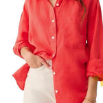 Faherty  Laguna Linen Relaxed Shirt Poppy Red Coastal Beach Womens XS Oversized Photo 0