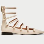 ZARA  Strappy Pearl Flats Beige/Nude Size 6/36 NEW Photo 0