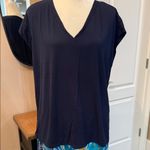 Soma Cool Nights Pajama Set Navy V-Neck Top & Tropical Print Pants Size L Photo 1