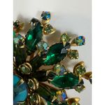 Vintage Emerald Green Aurora Borealis Rhinestone Flower‎ Brooch Pin Photo 3