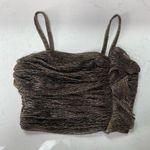 ZARA Gold Silver lurex Metallic Sleeveless Short Crop Top w/Ruffle Front Sz S Photo 3