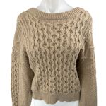 Milk and Honey Women's Brown Wool Cable Knit Tie Back Long Sleeve Sweater Top M/L Photo 2