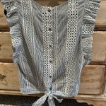 Waverly Grey Gray Boxy Ruffled Cap Sleeve Blouse with tie back Size M Photo 1